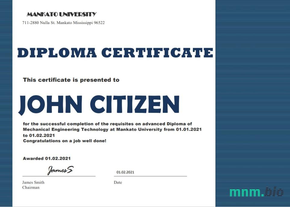 USA mechanical diploma certyfikat